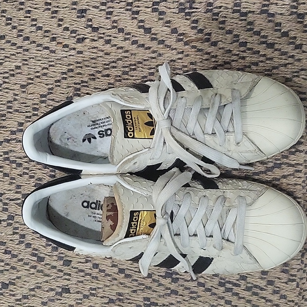 Women's Adidas Shell Toes in unique fishtail leather